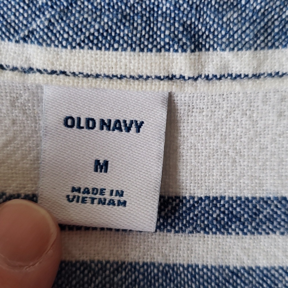 Old Navy Linen Blend Midi Shirtdress Medium Blue White Striped Coastal Beach - Picture 10 of 12